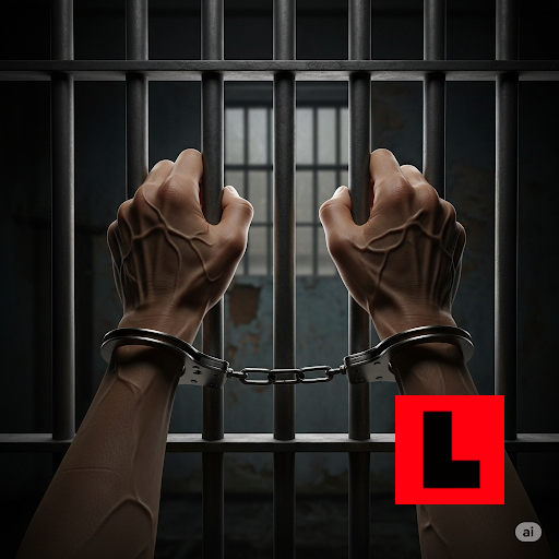 Ilustrasi tangan di borgol dalam tahanan, gambar ini dibuat dengan AI